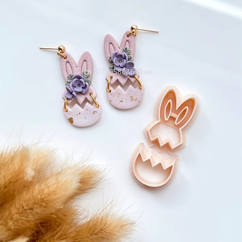 Easter Day Bunny Polymer Clay Caroon Floral Rabbit Cross Shaped Ceramic Pottery Clay Animal Mold Earring Jewelry Making Tools