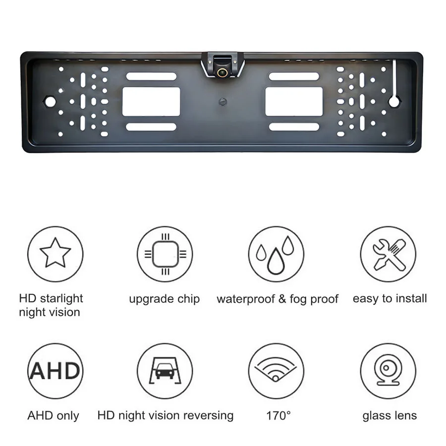 SMALUCK 1080P AHD Car Rear View Camera with European License Plate Frame IP68 Waterproof Starlight Night Vision for Vehicle Back