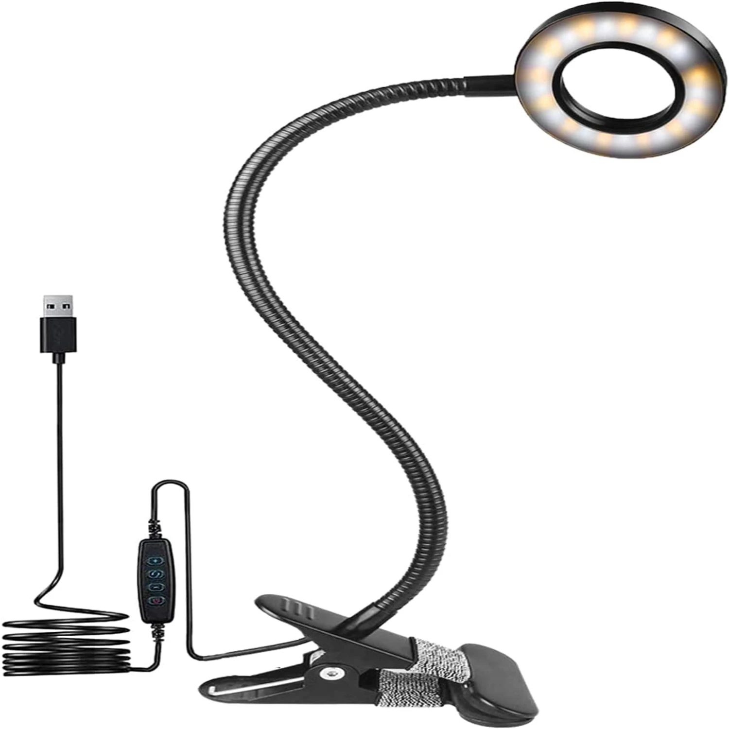 Eye-caring and versatile adjustable gooseneck desk lamp with clip - solution for studying, working, makeup, and nail art -