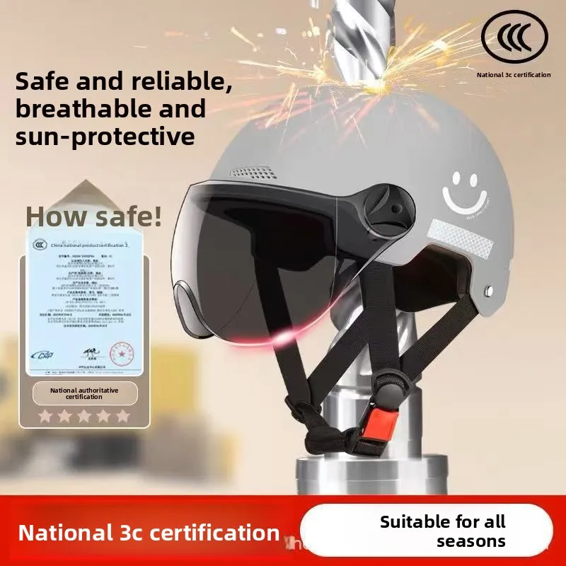 Cartoon half helmet with goggles 3C certified, male and female adult children's electric vehicle motorcycle safety helmet