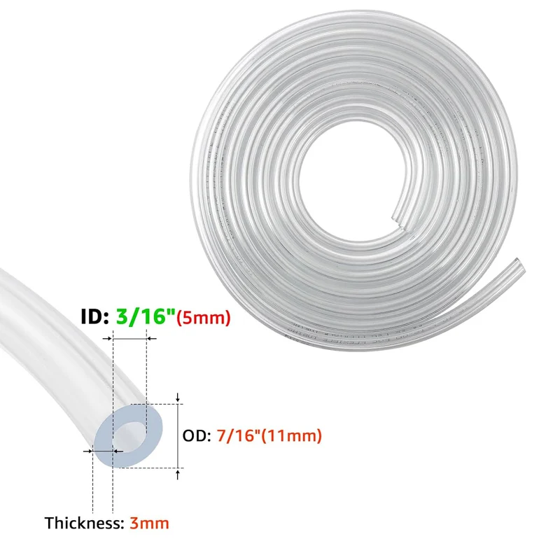 3/16'' ID x 7/16'' OD Beer Hose Line,3M/6M Draft Beer Pipe Tube(5x11mm) with Hose Clamp,Homebrew Kegerator Beer Line Replacement