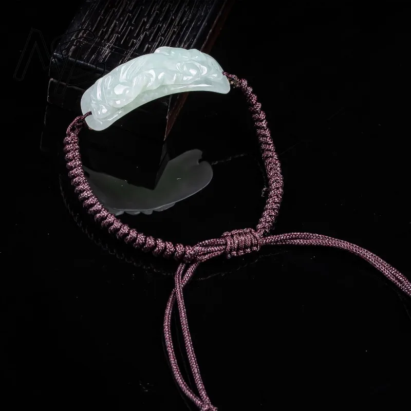 Burmese Jadeite Pixiu Bracelet Carved Hand Knitting Natural Jade Bracelet Bangle Accessories Fashion Vintage Real Jewelry Charm view 3