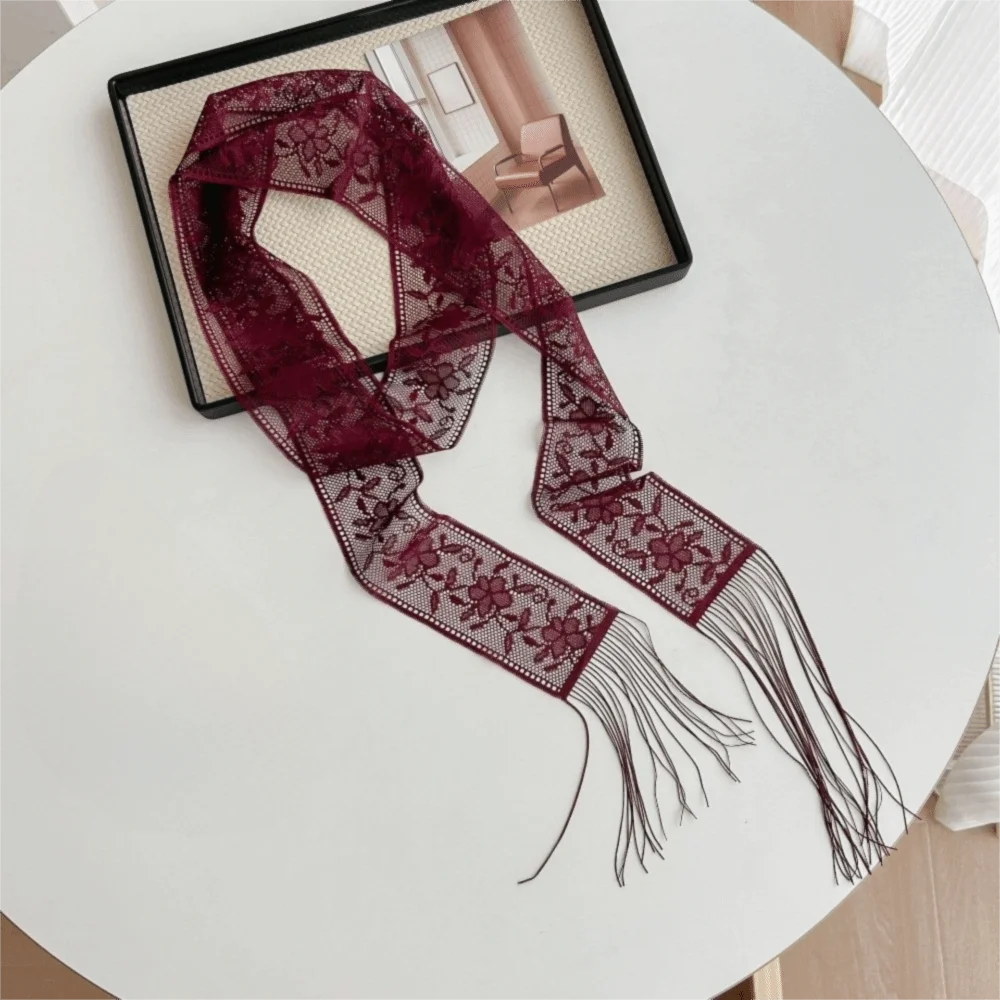 

Stylish Floral Lace Printed Scarf Elegant Narrow Long Bag Strap Lightweight Soft Ribbon Scarf Formal Events