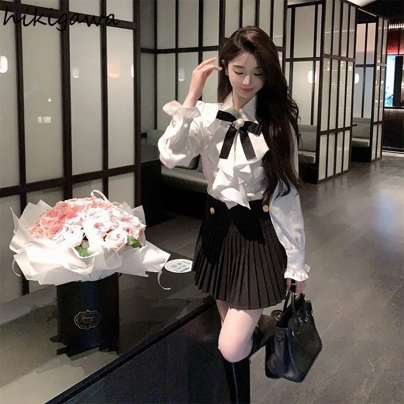 White Blouse for Women Long Sleeve Bow Shirts 2024 Blusas Mujer De Moda Temperament Ladies Tops Ruffles Fashion Korean Blouses