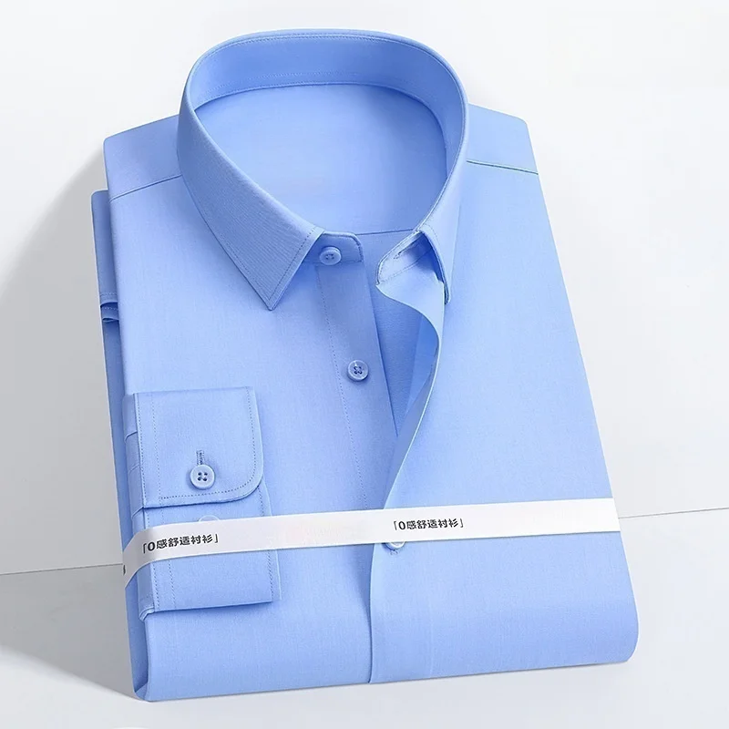 New Men Shirt Bamboo Fiber Long Sleeve Anti-wrinkle Non-ironing Slim Fashion Casual Business Office White Blue Social Shirt 5XL