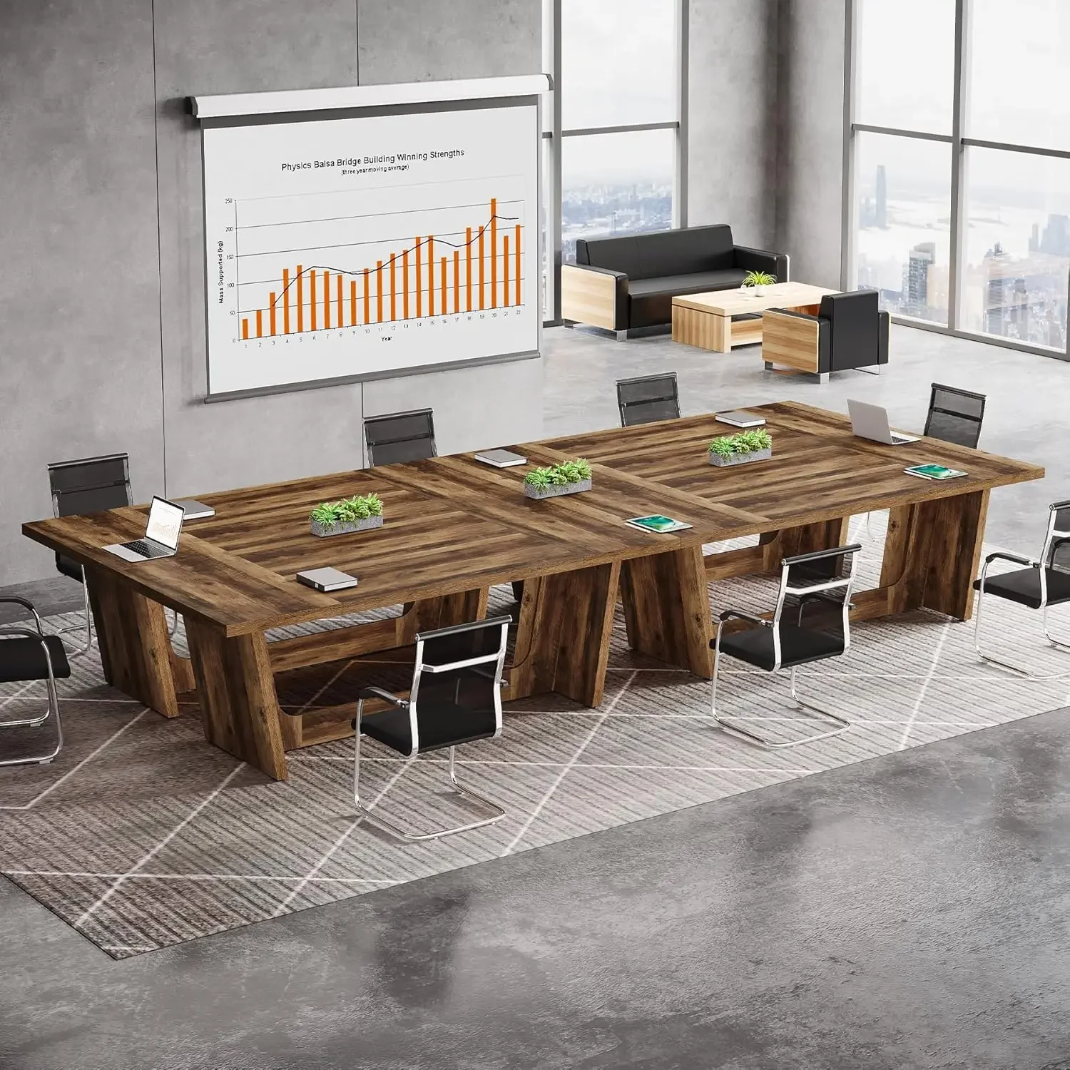 

12FT Conference Table Solid Executive Meeting Desk for 14-16 People Set of 4 Brown Custom