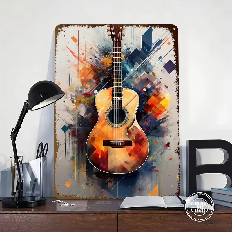 Abstract Guitar Art Tinplate Poster Customized Wall Art Vintage Metal Signs Retro Plates for Bedroom Decoration Aesthetic House