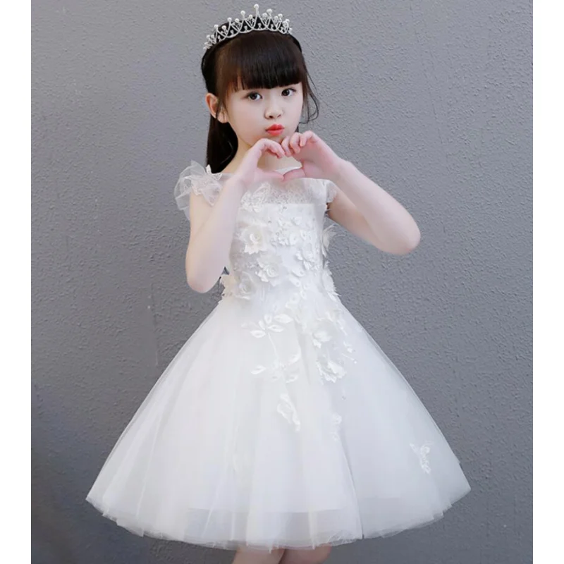 

White Lace Princess Dress Birthday Party Wedding Appliques Ball Gown Dress Elegant Formal Girls First Communion Tutu Dresses