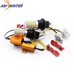 AMYWNTER T20 Drl 7440 Canbus 21W luz LED para coche doble Color Switchback lámpara de señal de giro bombilla de circulación diurna