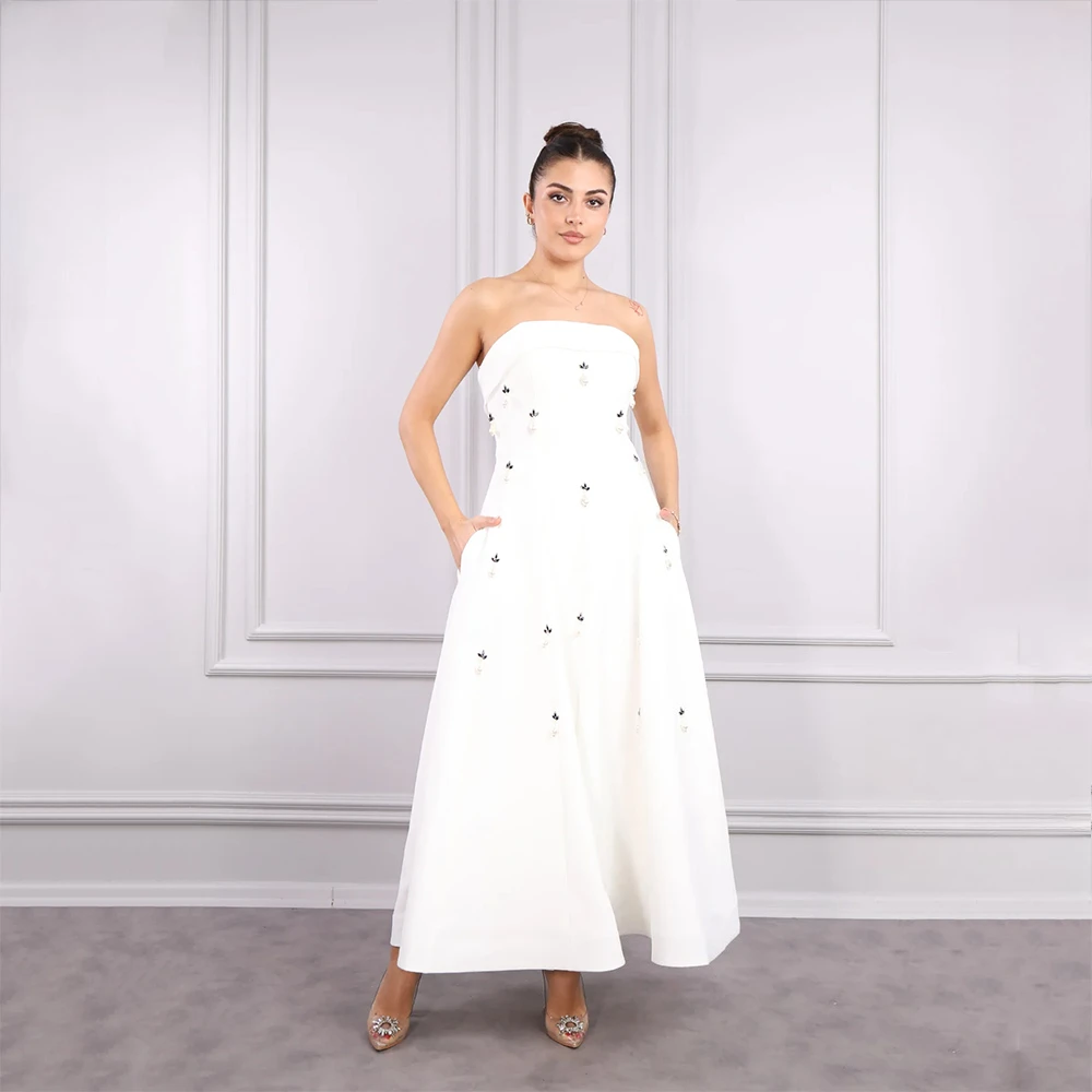 Simple Evening Dresses Strapless Sleeveless A-line Evening Gowns Elegant Crystal Ankle Length Prom Dresses Customized 2025