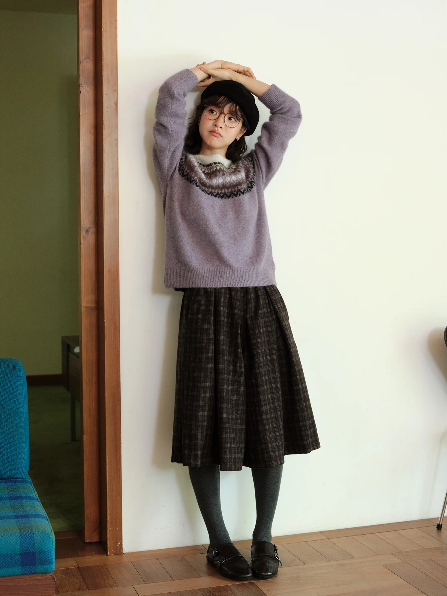 

Women's Wool Blend Plaid Wide Leg Pants Autumn Winter Warm Casual Trousers Comfortable Fit l Waist Pants