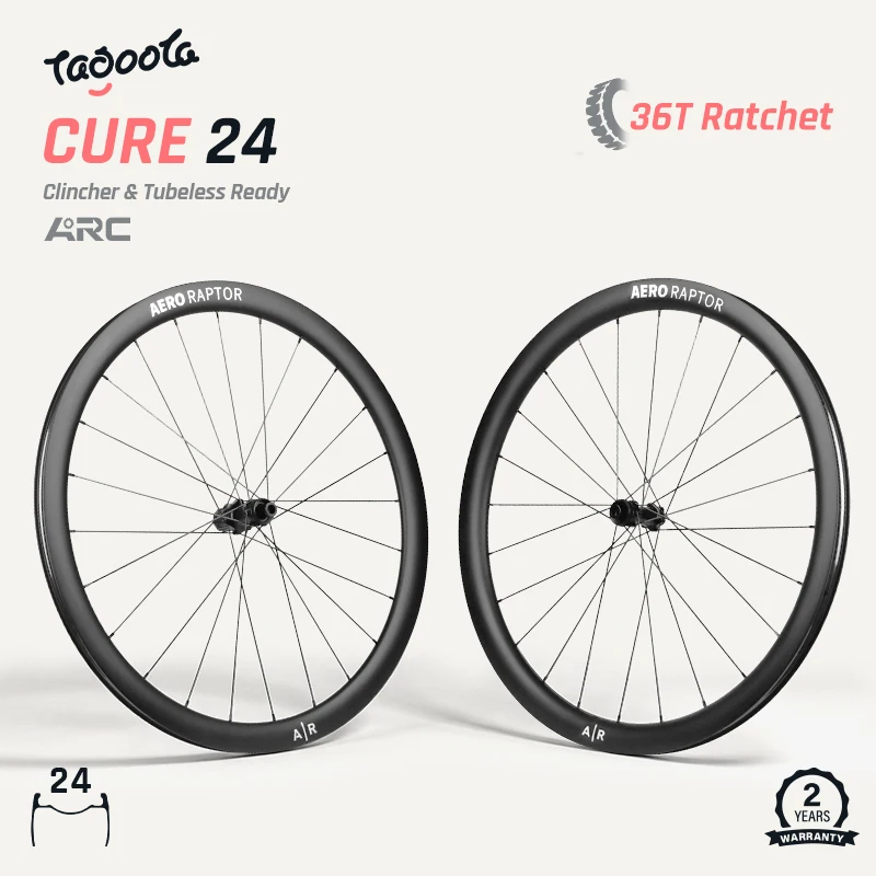 

Tagoola Cure 24 Carbon Road Wheelset 700C Disc Brake 24mm Inter Width CN 424 Spokes Ratchet 36T 1380g Wheel Set Tubeless Ready