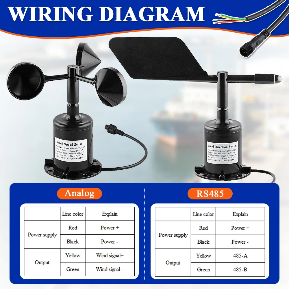 30m/s Weather Station Outdoor 3 Cup Anemometer Sensor Polycarbon Fiber Wind Speed Wind Direction Sensor Output RS485 4-20MA 0-5V