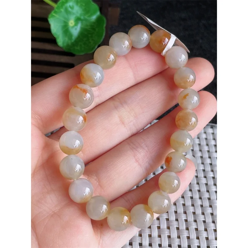 Myanmar Natural a Bracelet Bead Ice-like Yellow Jadeite round Beads Jade 21 25.79G