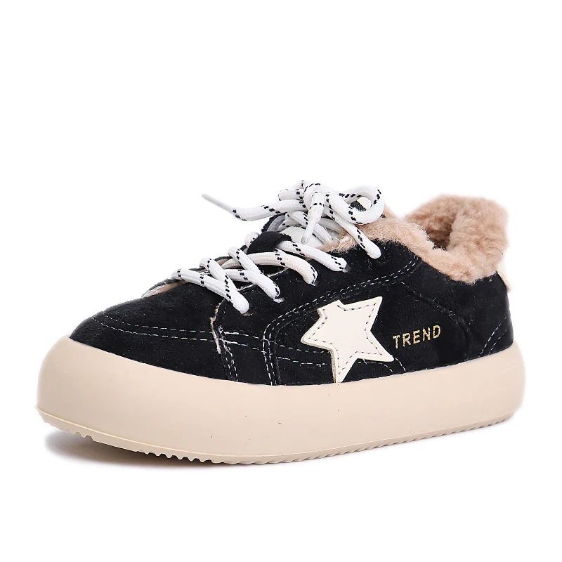 2026 Winter New Children's Shoes Girls Korean Style Wool Girl Cotton Shoes Thicken Velvet Warm Furry Kids Cotton-padded Shoes