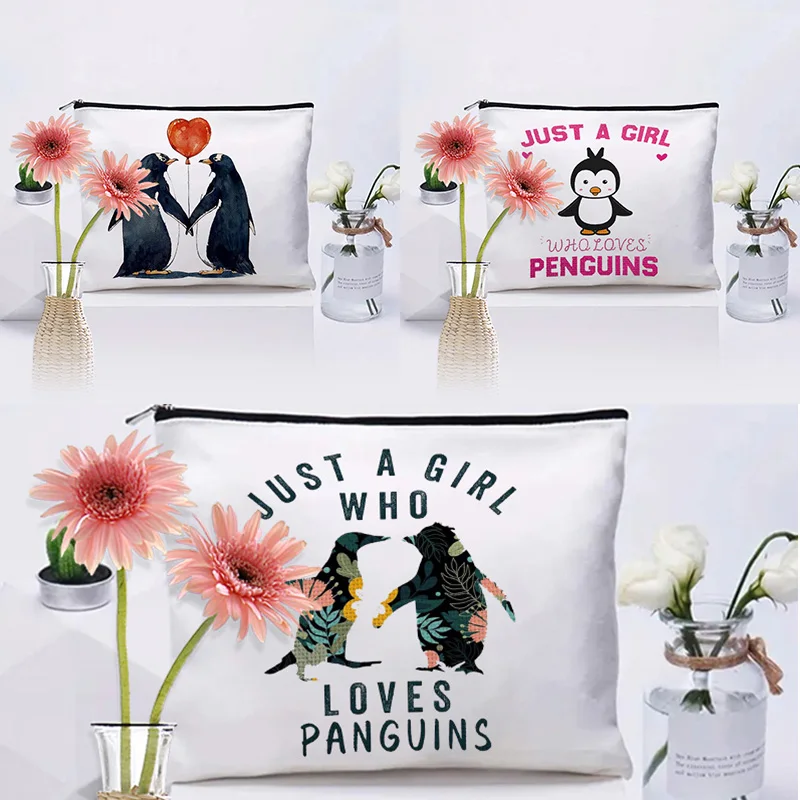 Just a makeup bag for a girl who loves penguins, Romantic Penguin Couple In Love, a gift for my wife’s girlfriend