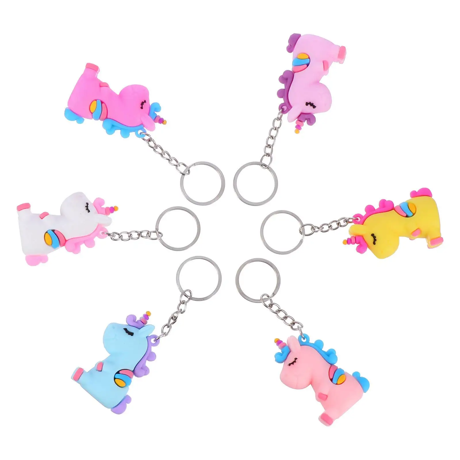 6Pcs Unicorn Key Chain Set Fine Craftsmanship Lasting PVC Material Bag Keyring Pendant Car Key Holder Gift for Graduation