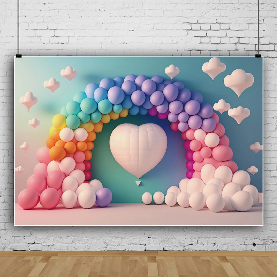 Pink colorful Birthday Party Photography Backdrop For Baby Shower Newborn Cake Decor Banner 3D Balloon castle Flower Background