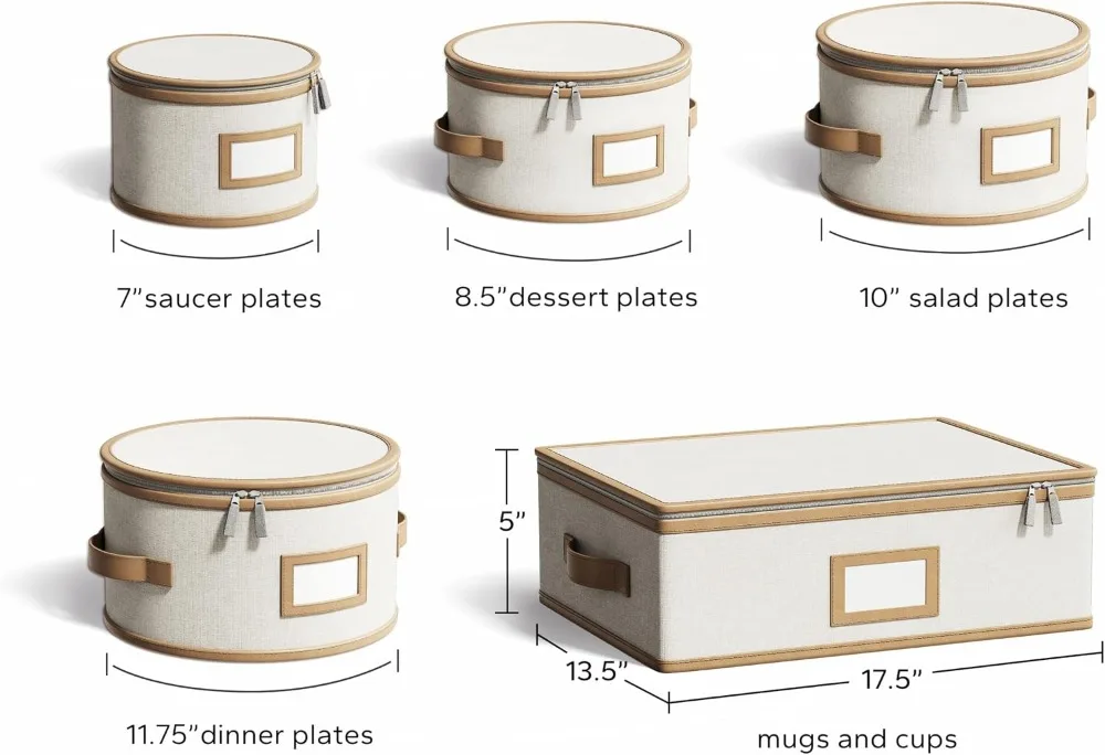 5-Piece Hard Shell China Storage Set for Plates, Mugs & More – Beige, Stackable & Padded - view 6
