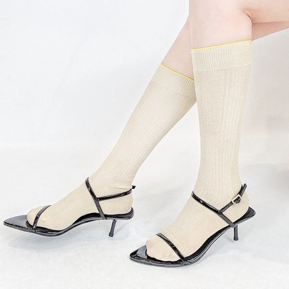 

Sweet Lolita JK Calf Socks Ultra-Thin Solid Color Knee High Sock Y2K Ins Breathable Bunching Socks Summer
