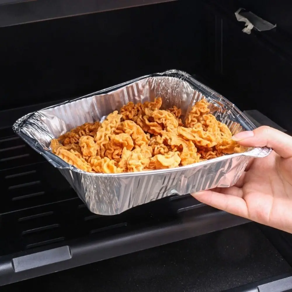 10Pcs 6/7/8 Inch Food Tin Foil Tray Non-stick Reusable Aluminum Foil Box Oven BBQ Baking Tools Oil-resistant Air Fryer Tray