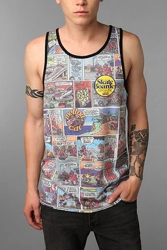 2026 Fashion 3D Printed Retro Full Manga Skateboard Printed Black Bordered Sleeveless Tank Top