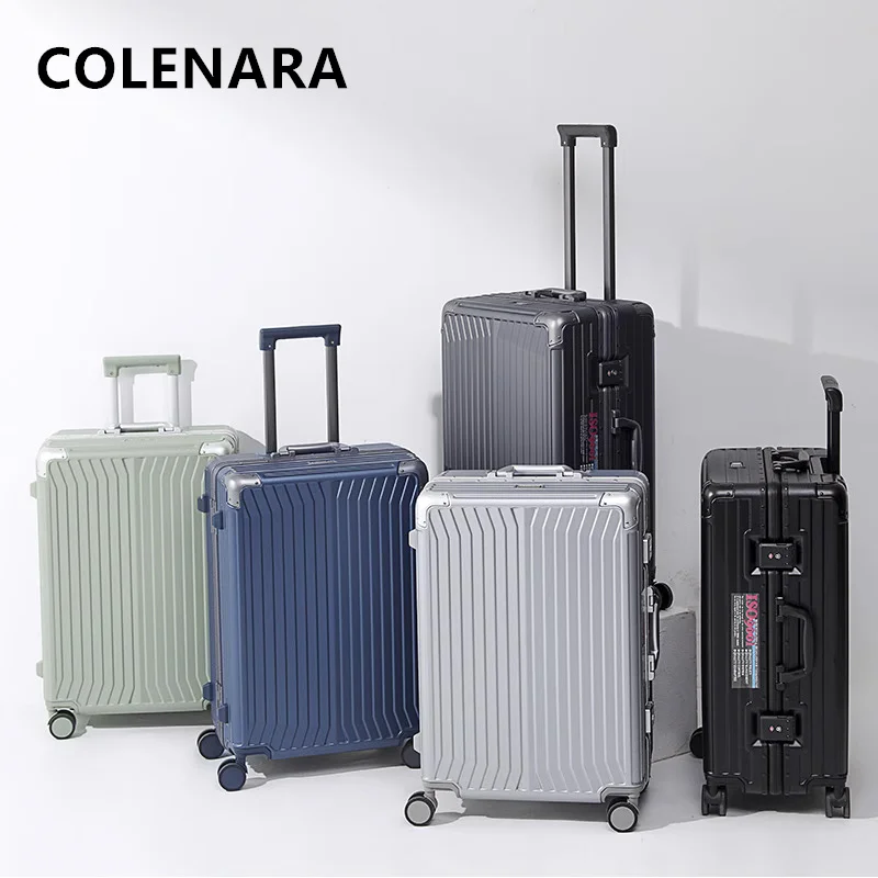 COLENARA المقصورة حقيبة 20 بوصة الصعود صندوق 22 "24" 26 "28 بوصة سعة كبيرة الألومنيوم الإطار حقيبة تروللي بعجلات حمل الأمتعة