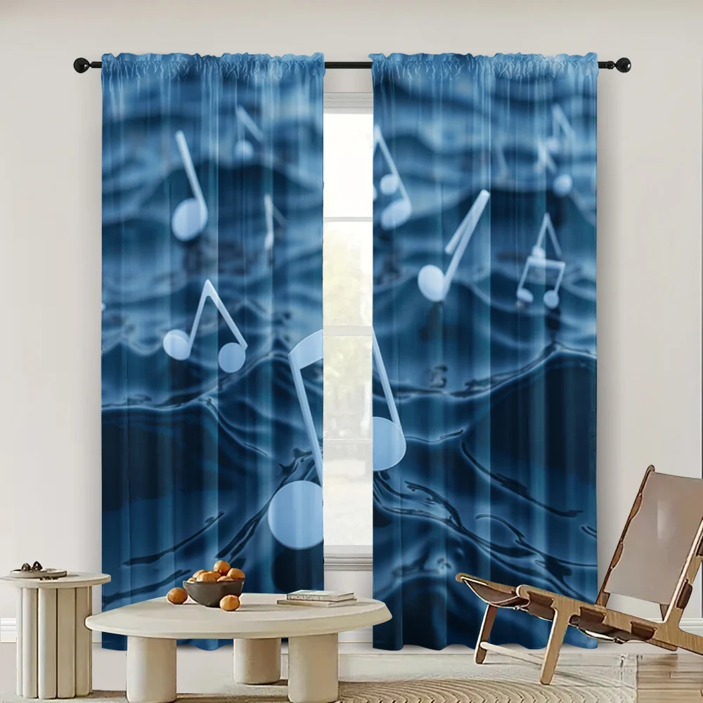 2pc,  Window Curtains Musical notes and waves Durable Polyester,Without Electricity Holiday Decorations Applies to All Occasions