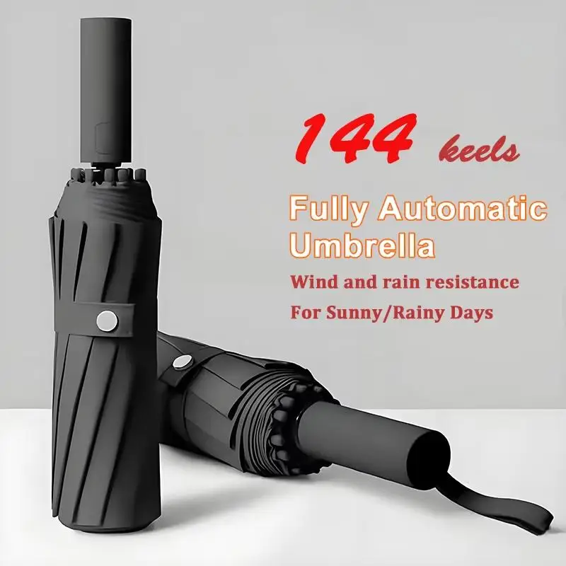 New 144 Bone Folding Umbrella Fully Automatic Double Bone SPF 50 UV Protection Rain Resistance Strong Wind Resitance Umbrella