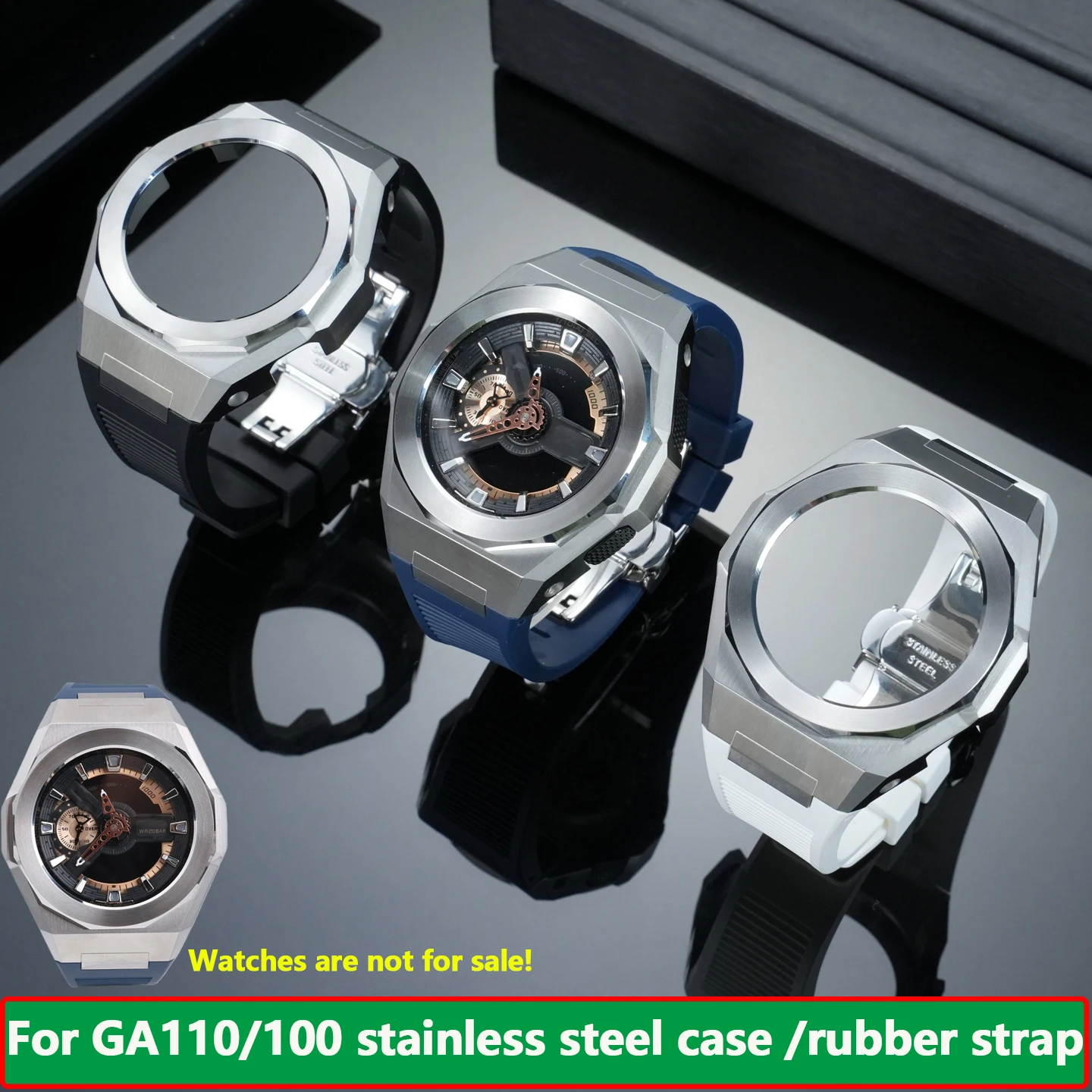 For Casio GA-110/100 Modified Stainless Steel Case+Rubber watch band GA110 Metal Case bezel Strap Mod Kit watch accessories