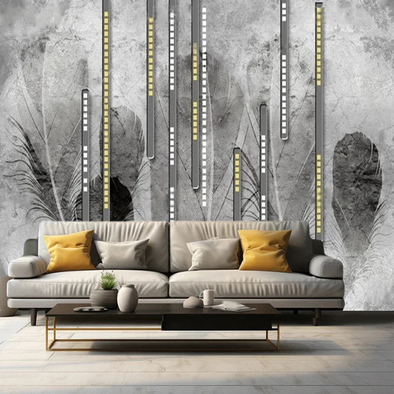 Simple And Fashionable Industrial Style Grey Feather Geometric Pattern Soft Wall Covering Luxury Kitchen Hotel Decoration Mural