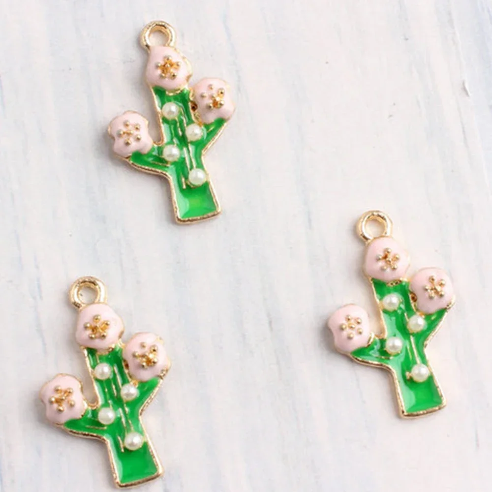 10pcs Desert Plant Earrings DIY Accessories Flowering Cactus Pendant Bracelet Handmade Material Cute Enamel Charm