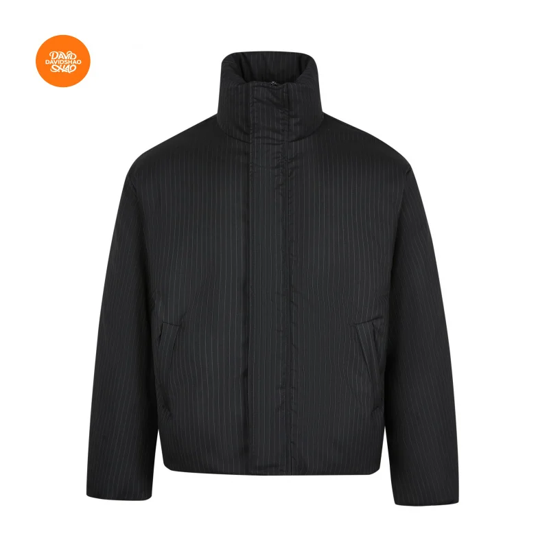 

DAVIDSHAO Autumn Wintert Sand Collar Stripe Cotton Padded Jacket Thick Warm Casual loose Basic Down Jacket Coat For Men Women