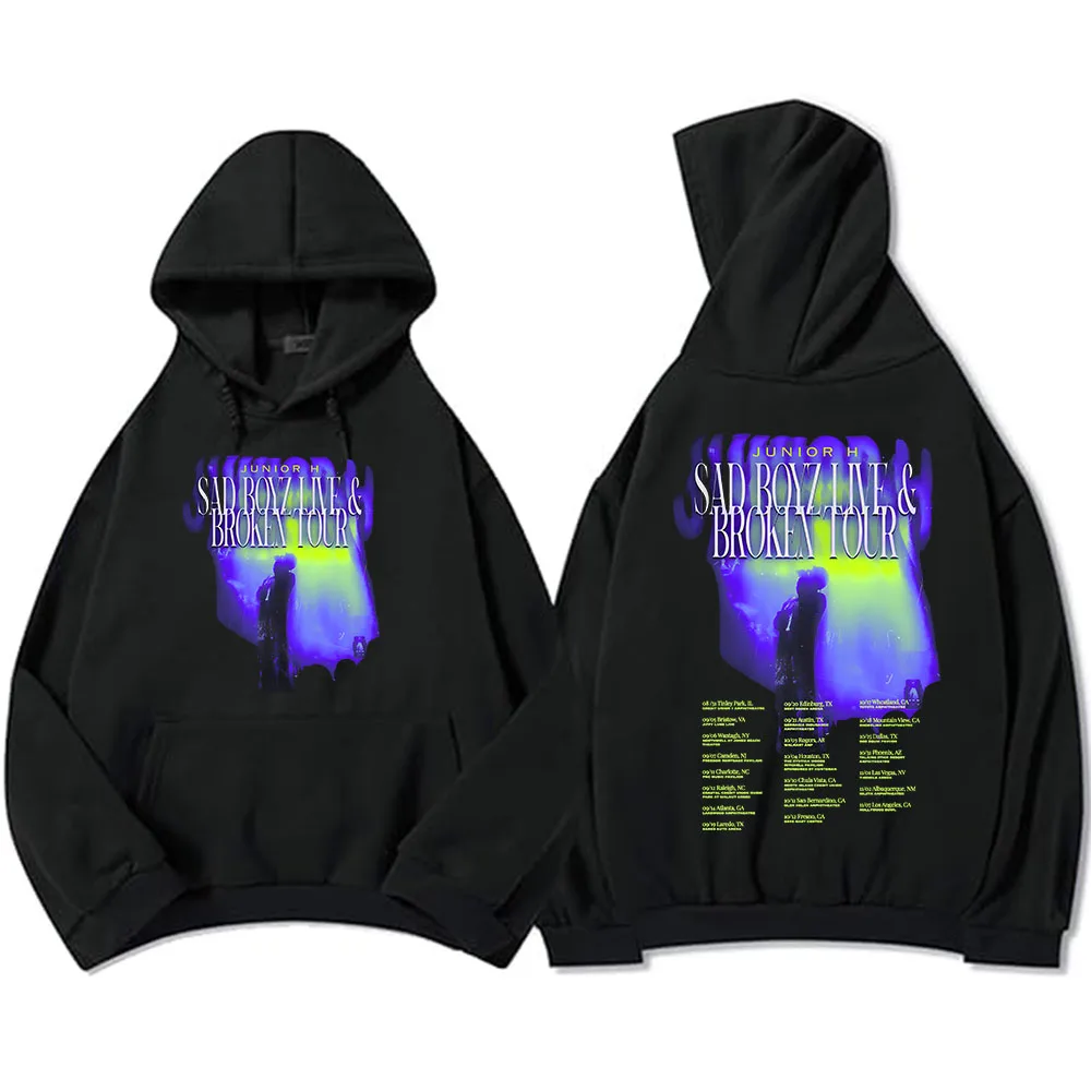 JUNIOR H SAD BOYZ LIVE& BROKEN TOUR 2025 Hoodies Long Sleeve Fleece Hooded Sweatshirts Winter Casual Men Women Sudaderas Printed
