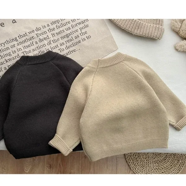 Autumn Winter Kids Cartoon Lion Knitted Sweater Baby Girl Thicken Casual Warm Pullover Knitwear Boys Children Retro Tops Clothes