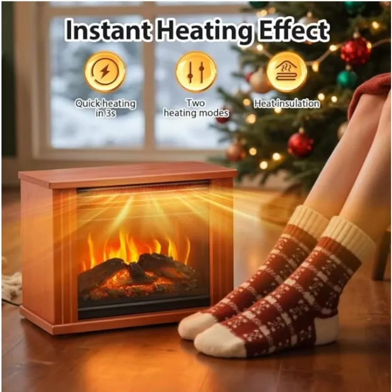 Electric PTC Heater Cabinet Fireplace Overheat Protection 3D Real Wood Burning Effect Eco-Friendly 2 Drawers 5-Year Living Room
