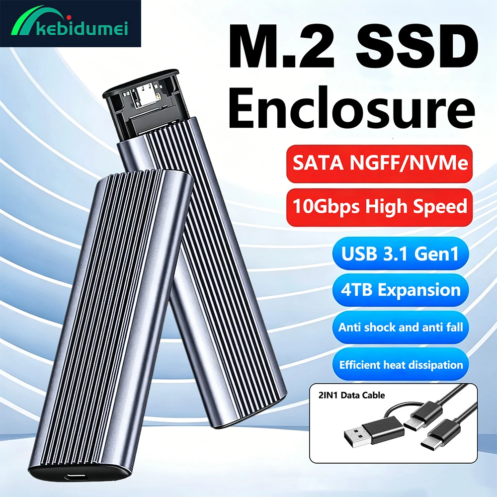 Boîtier SSD externe Kebidumei M.2 NVME SATA USB 3.1 Gen1, sans outil, adaptateur 10 Gbps pour 2230 2242 2260 2280