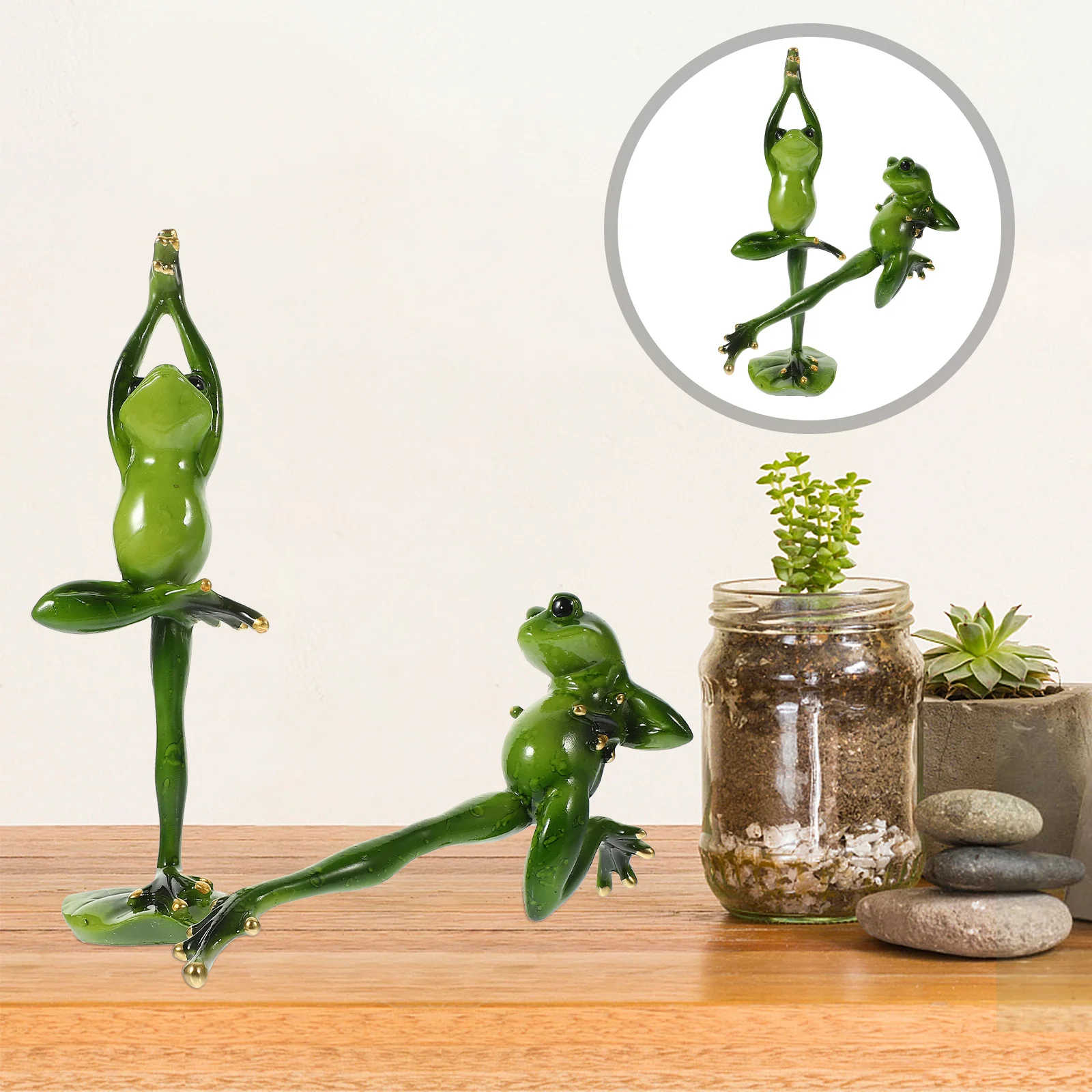 2 قطعة اليوغا الضفدع الراتنج زخرفة متوسطة الحجم الإبداعية سطح المكتب ديكور فريد الراتنج الحرفية ديكور المنزل اليوغا الضفادع تزين #5