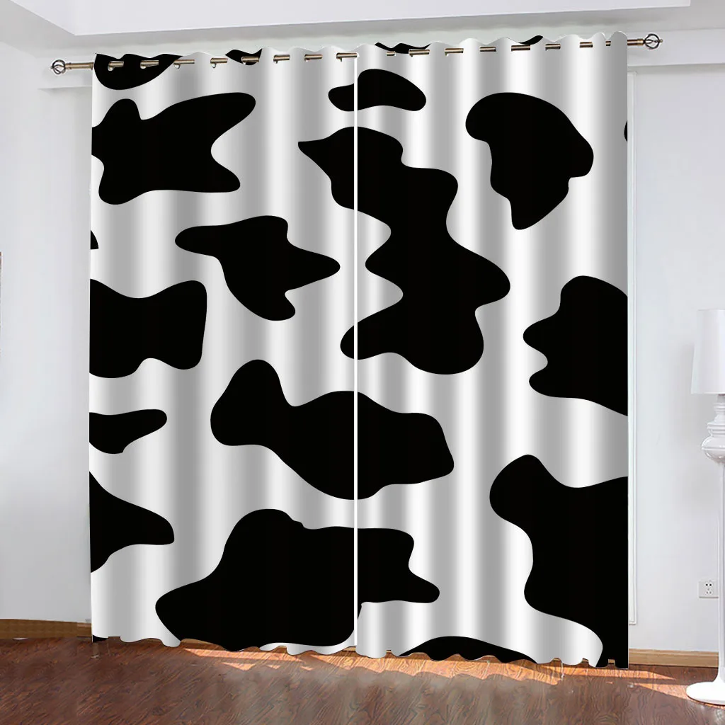 

HUANZHUANG Curtains For Living Room Black And White cow Art Blackout Curtains Perforated 2Pc Home Decor Cortinas Dustproof