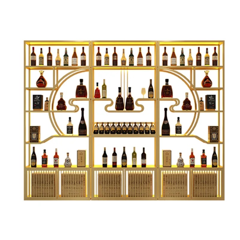

wrought iron wine rack, display rack, winery red wine cabinet, floor-to-ceiling Baijiu display cabinet, against the wall