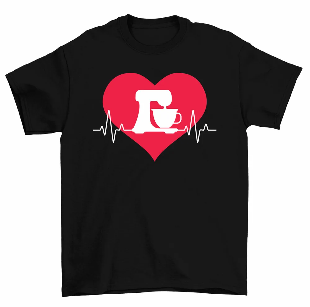 Mixer EKG Baking Heartbeat Funny Baker Chef T-Shirt Men Women High Quality 100%Cotton Short Sleeve