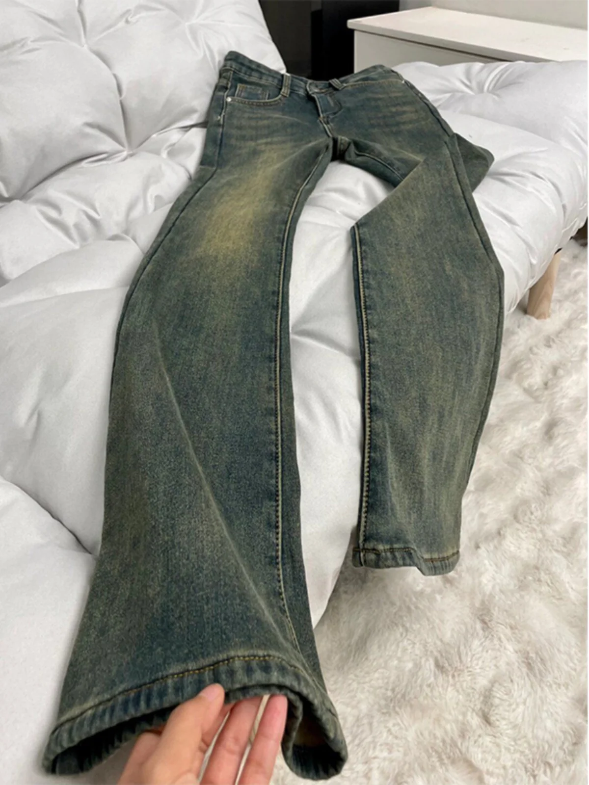 ارتفاع الخصر Fce اصطف جرس بوت الجينز المرأة الرجعية الأمريكية Sle حجم كبير التخسيس الدينيم السراويل الخريف وصول جديد #5