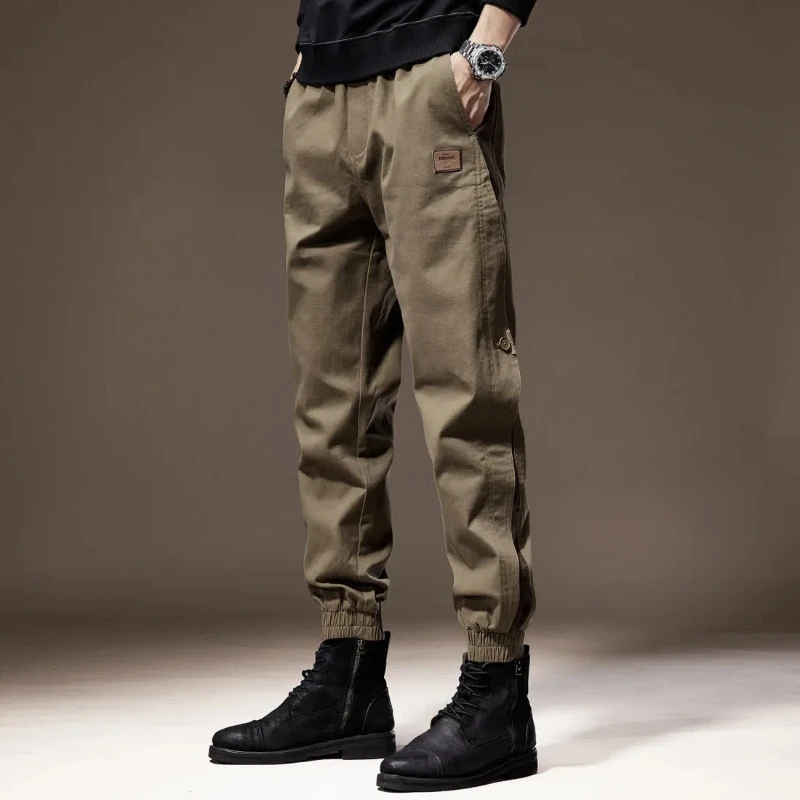 Spring Autumn Fashion Cotton Solid Men's Clothing Contrast Color Loose Pockets Thin Style Bound Feet Drawstring Y2K Casual Pants