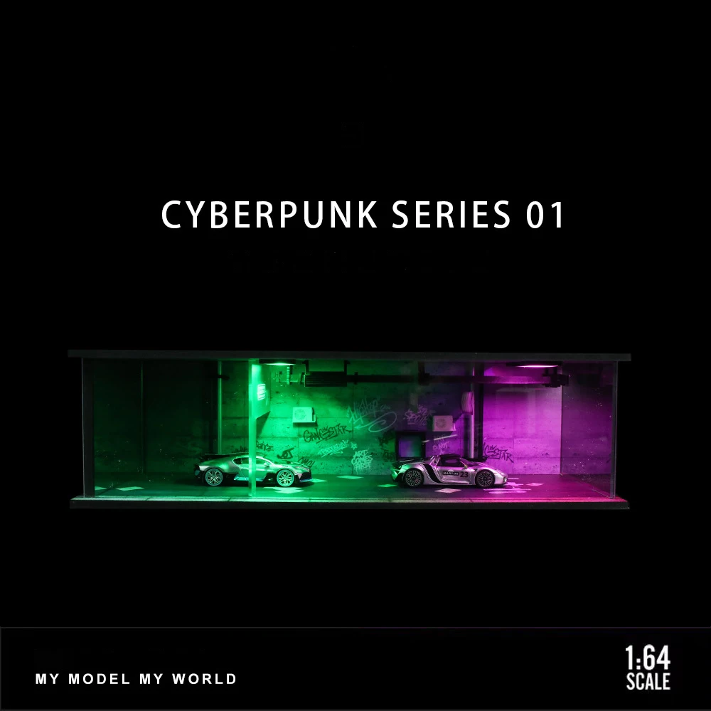 Model Garasi Mobil Diorama Skala 64 dengan Lampu LED, Tempat Parkir Kota, Model Koleksi DIY, Set Model Pajangan, Hadiah Model Garasi Mobil