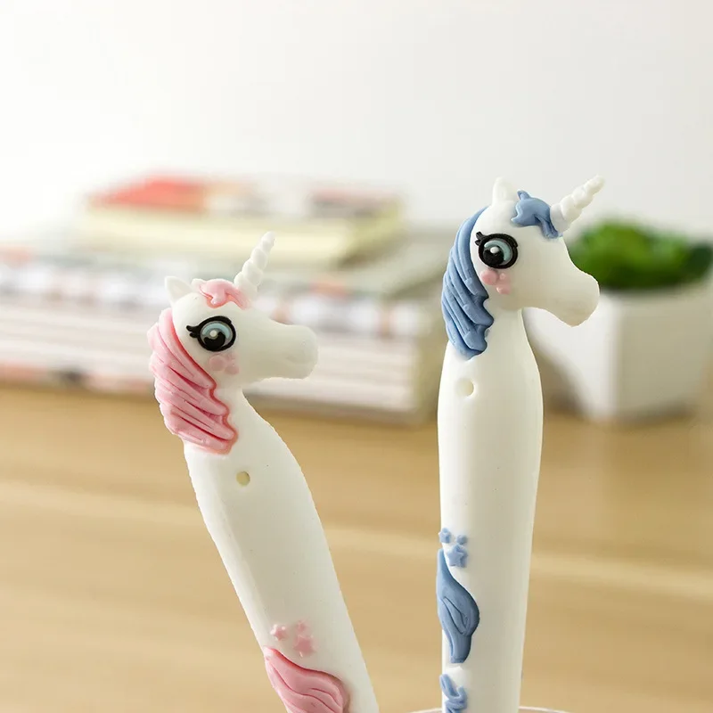 24PCS Soft Glue Cartoon Creative Silicone Water Pen Black 0.5 Mm Modeling Student Stationery Kawaii School Supplies Gel Pens