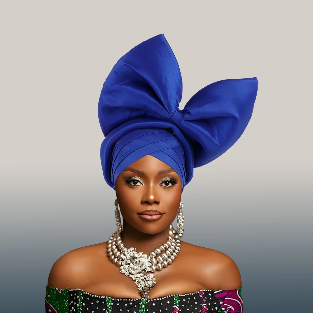 Exaggerated Big Bow Turban Cap African Women\'s Auto Gele Headtie Nigeria Wedding Geles Female Head Wraps Headpiece