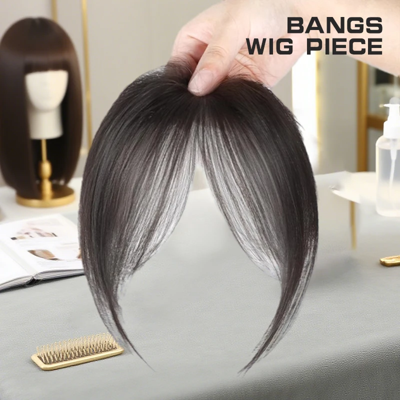 Middle Part Fake Bangs Fringe Synthetic Topper Hairpiece Clip-In Bang Extension Natural Invisible Clourse Hairpiece Women