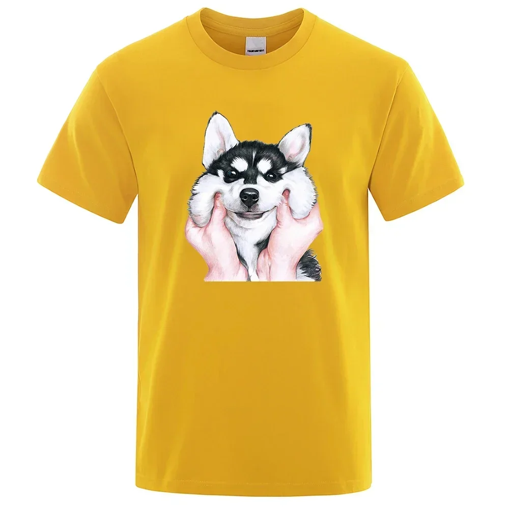 Siberian Kawaii Husky Printed Mens Tops Cartoons Cute Casual Tee Shirts Personality Street Oversize Clothes Simple Soft Man