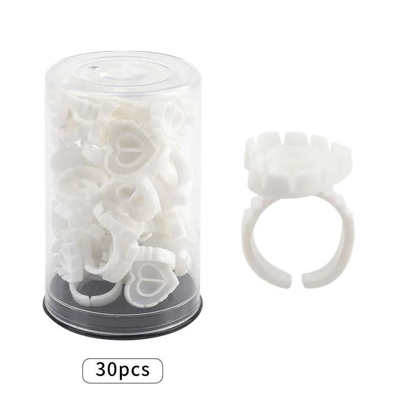 Glue Rings Eyelash Glue Fan Cup 30pcs Lash Extension Supplies Makeup Tattoo Pigment Holder Pink White Disposable Glue Ring