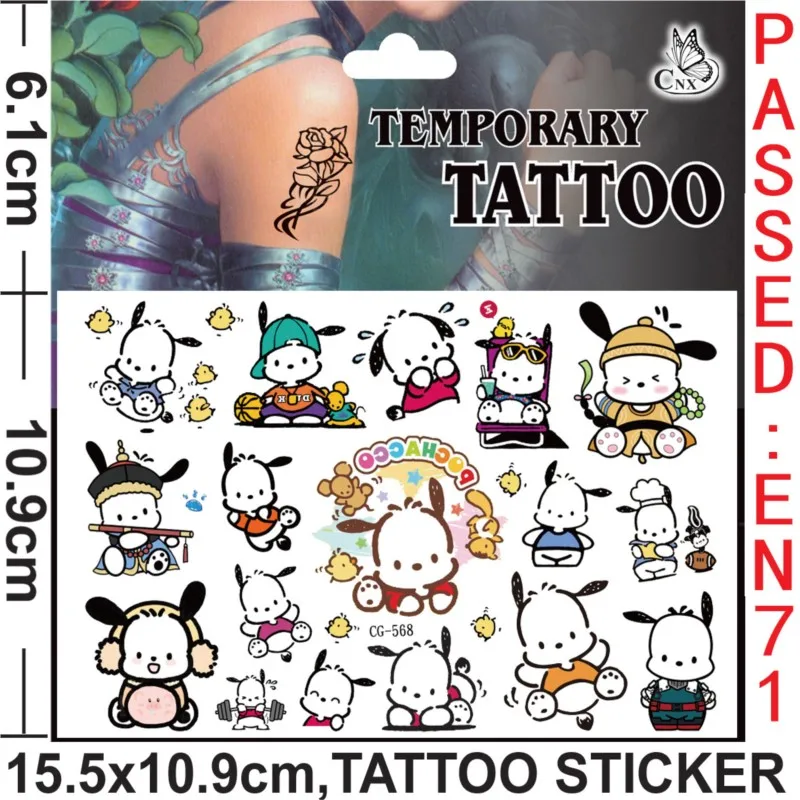 Random 2pcs Sanrio Pochacco Tattoo Stickers Cartoon Ariel Aurora Sticker Waterproof Temporary Tattoo Kids Girls Birthday Gift